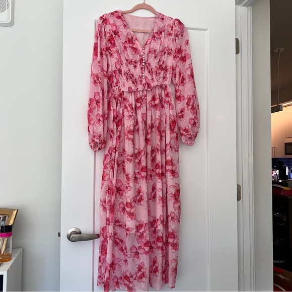 Chicwish floral pink smocked midi dress - Picture 3 of 6